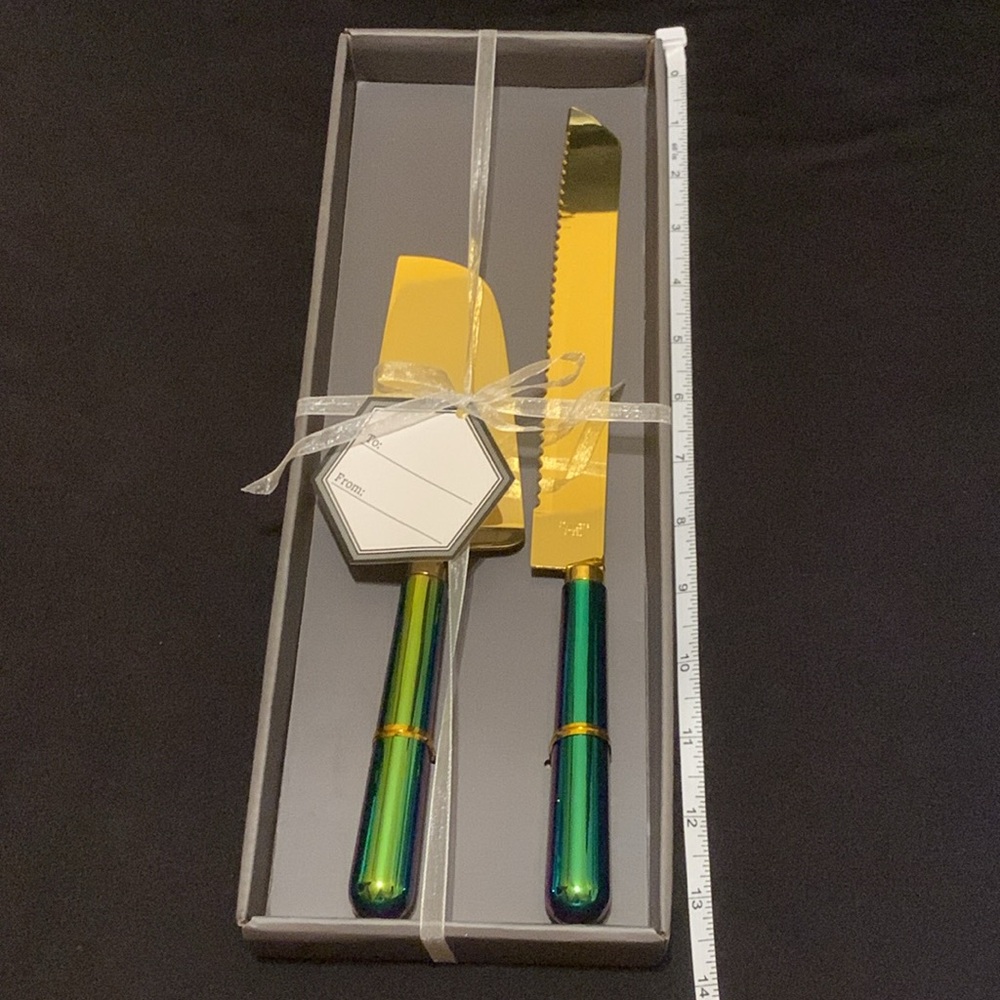 NWT Thirstystone 2 Piece Rainbow Iridescent Cake Knife and Server Set - Picture 3 of 4
